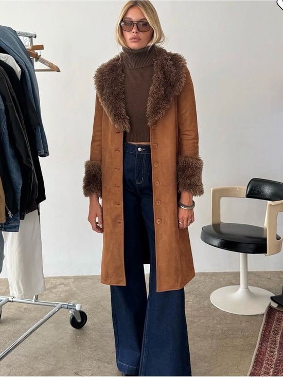 Princess Polly Jackets & Blazers - NWT Princess Polly Brown Suede Trench Coat with Faux Fur Trim